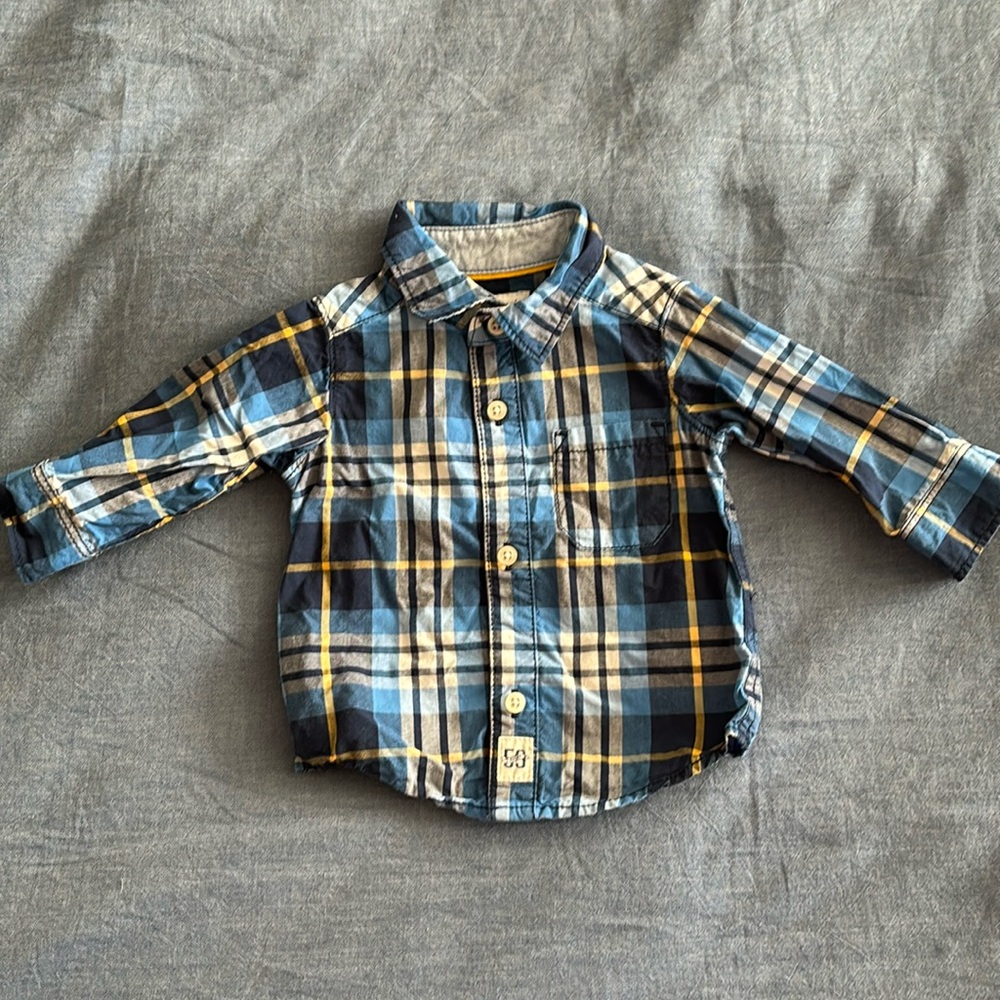 Baby Boy Long-Sleeve Plaid Button-Front Shirt, 0-3 Months